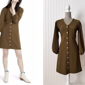 Madewell Olive Button-Up Long Sleeve Dress Sz XS